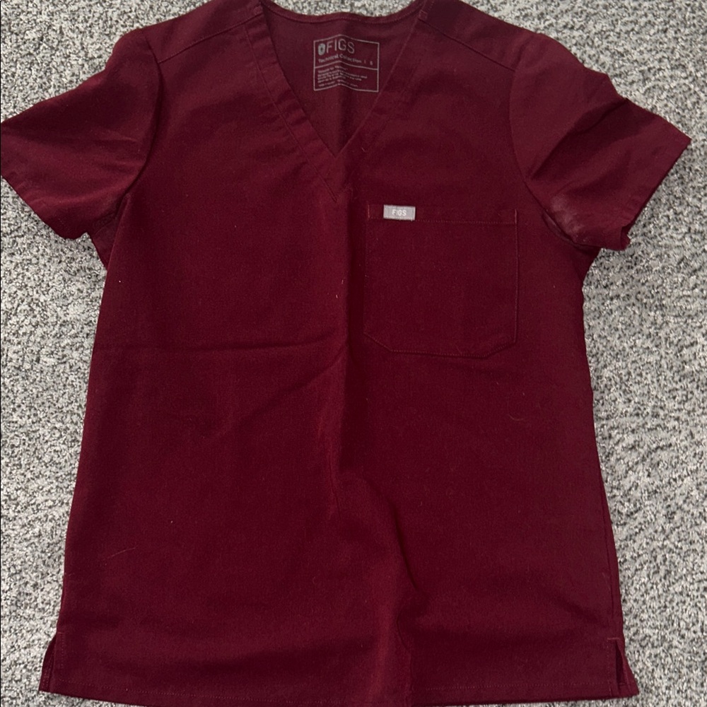 Figs v neck marroon scrub top